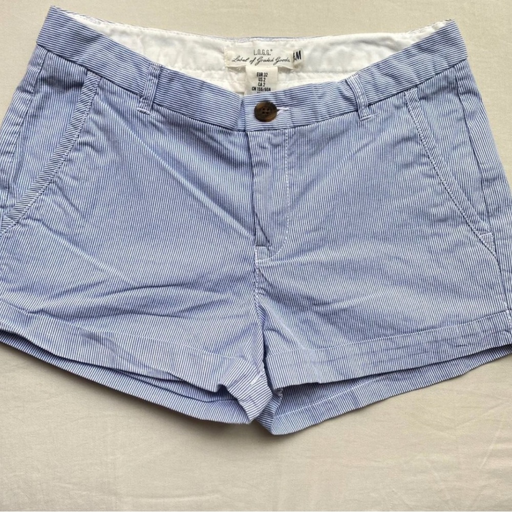 L.O.G.G Labels of Graded Gods by H&M  Blue and White Nautical Striped Shorts